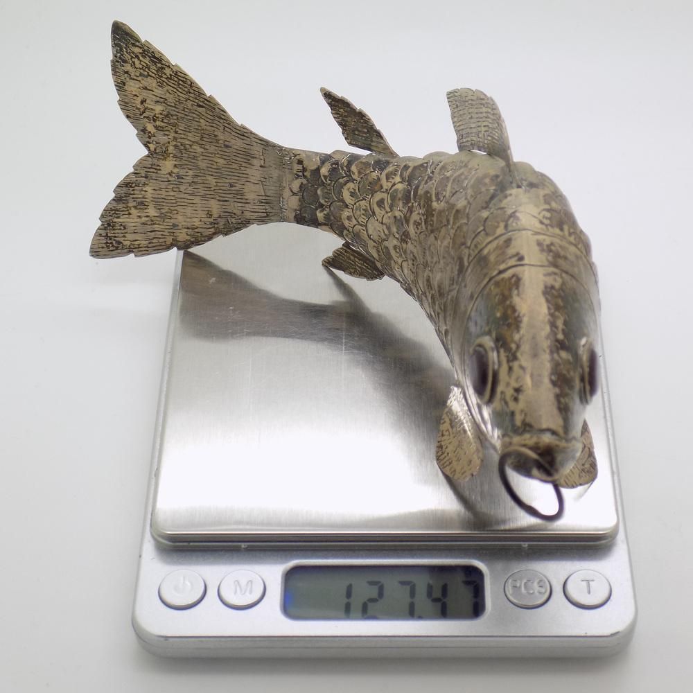 Art Large Vintage Portuguese Handmade Genuine Silver Fish Sculpture, 1940s photo