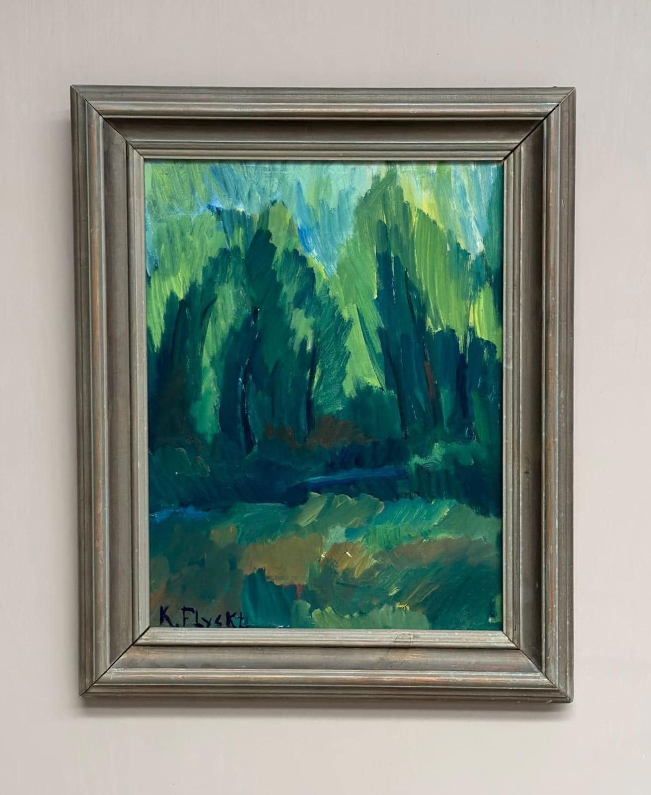 Original Mid Century Swedish Oil On Panel – “The Forest Landscape” By Kersti Flyckt – Vintage & Framed – 56.5 × 46 Cm (22.2" × 18.1 photo 275.0