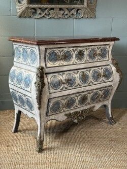 19th Century French Marble Top Painted Bombe Shape Commode photo furniture