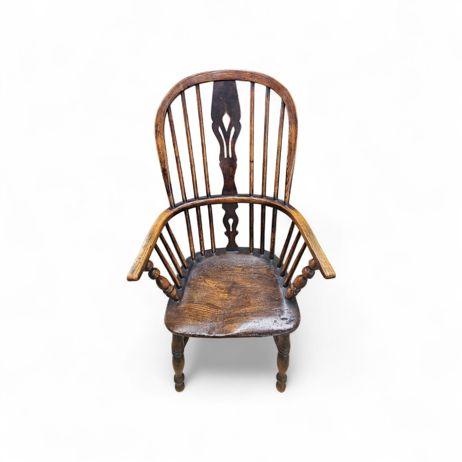 4 X Antique Windsor 2 Low / 2 High Spindle Back Arm Chair In Elm Wood / 19th Century. photo 1275.0