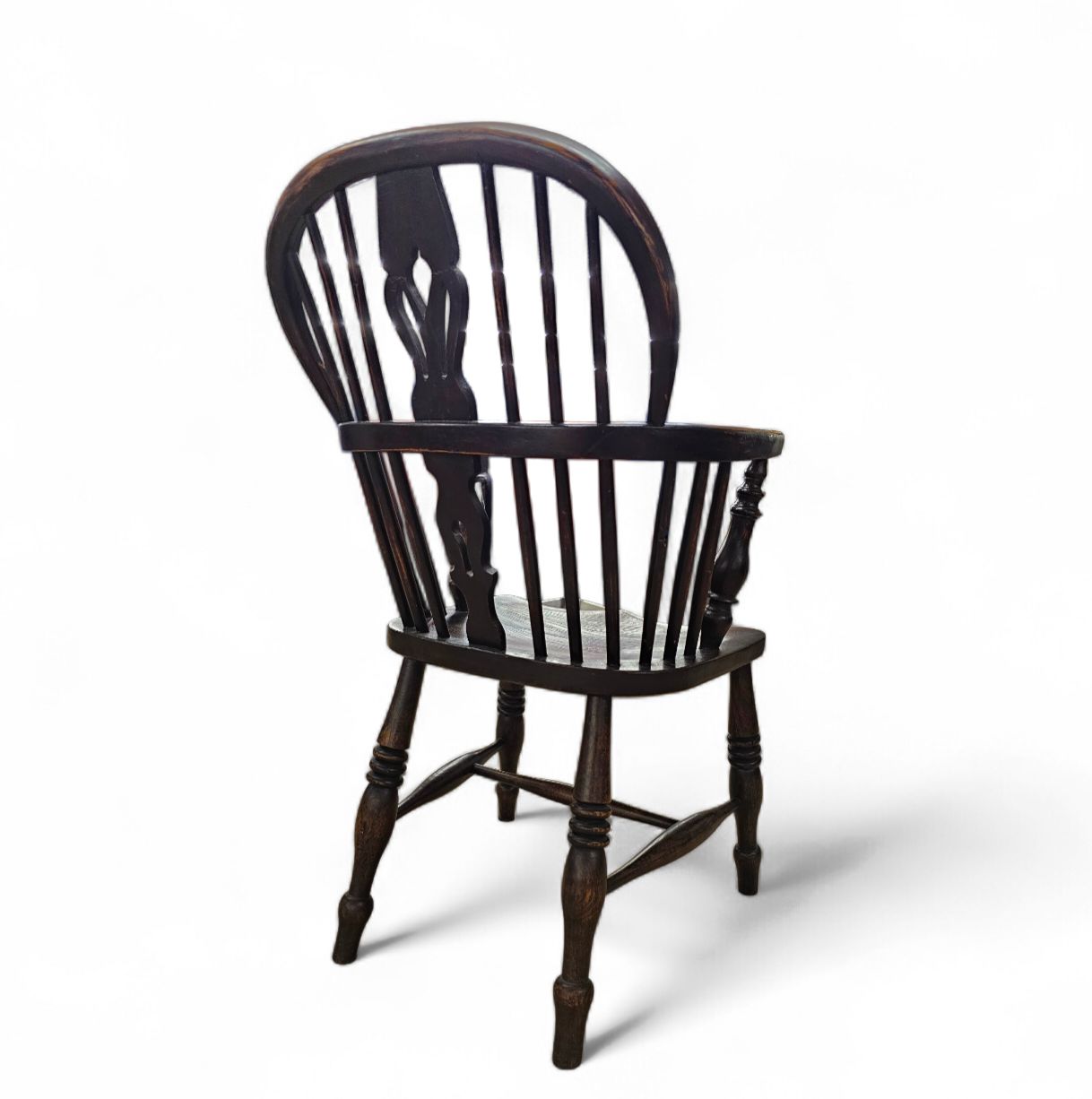 photo vinterior 4 X Antique Windsor 2 Low / 2 High Spindle Back Arm Chair In Elm Wood / 19th Century.