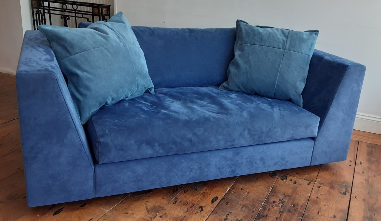 Ligne Roset 'Exclusif' Two Seater Sofa Blue Suede Upholstery  Vgc Uk Delivery photo vintage