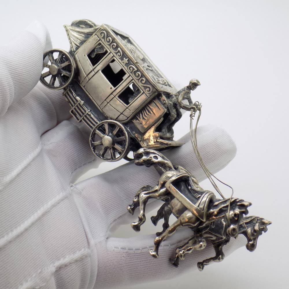 Large Vintage Italian Handmade Sterling Silver 925 Carriage With Horses, Tuscany, 1970s photo furniture