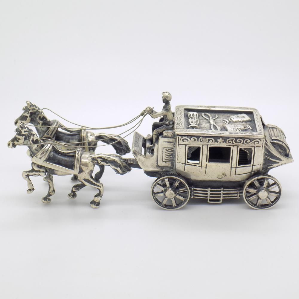 Large Vintage Italian Handmade Sterling Silver 925 Carriage With Horses, Tuscany, 1970s photo 1010.0