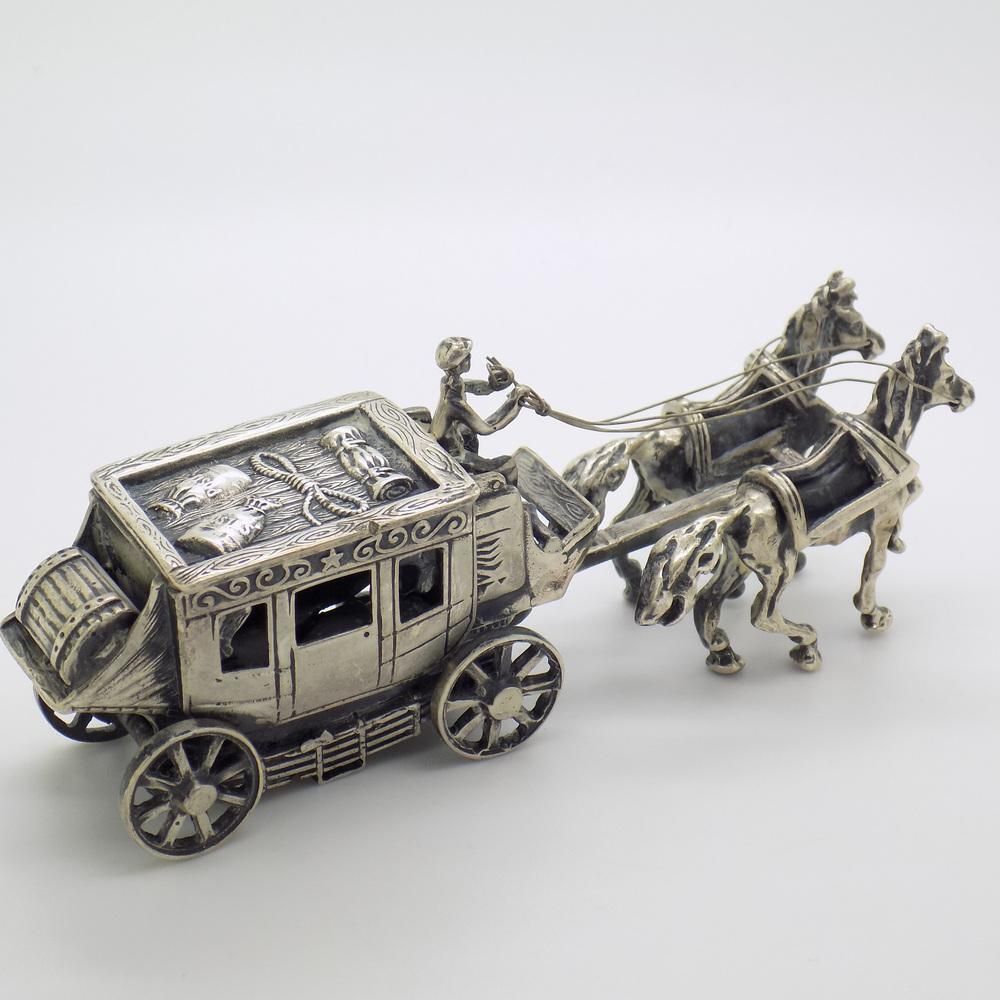 1010.0 Large Vintage Italian Handmade Sterling Silver 925 Carriage With Horses, Tuscany, 1970s photo