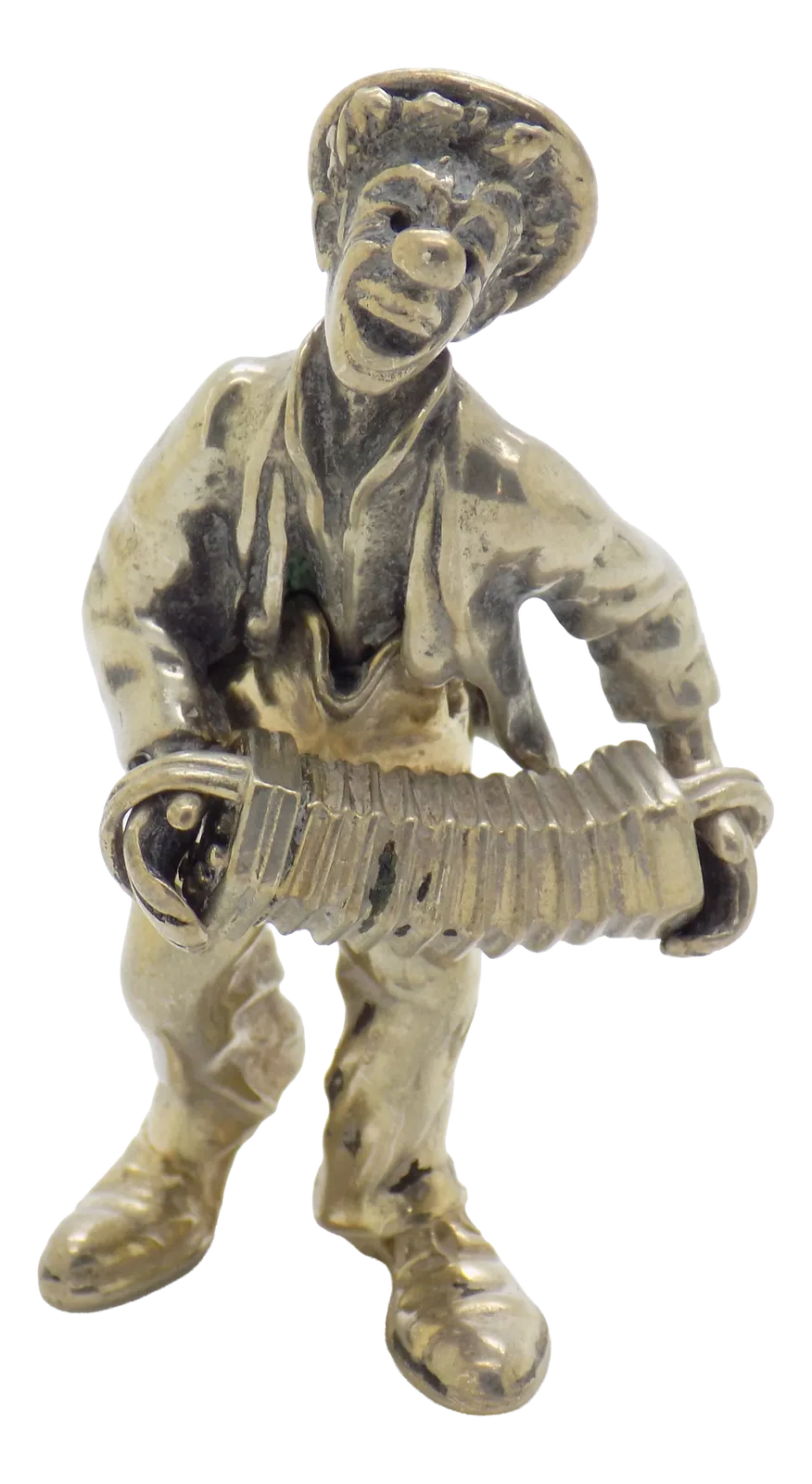 Vintage Italian Handmade Silver Clown With Accordion Figurine From Angini, Tuscany, 1970s