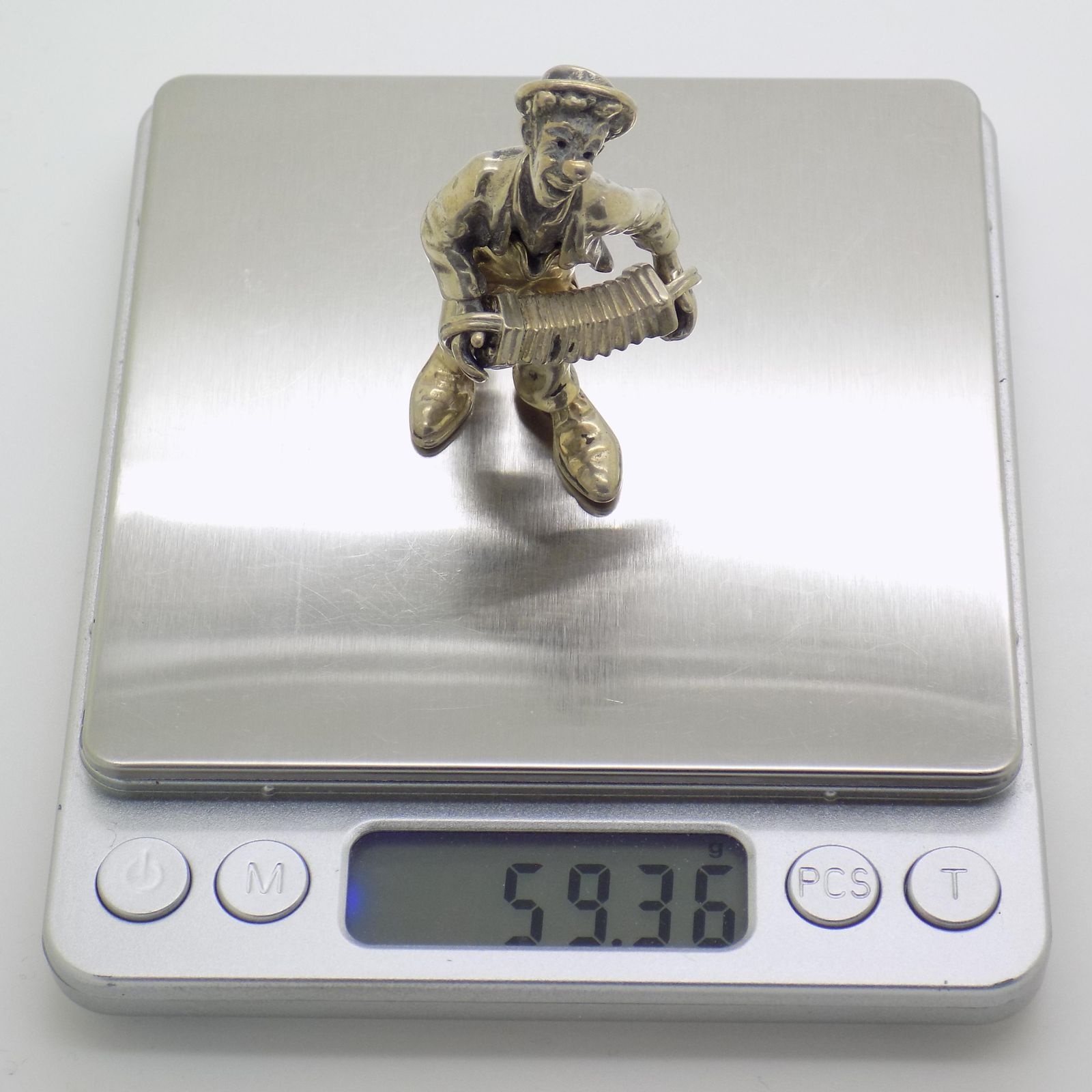 Art Vintage Italian Handmade Silver Clown With Accordion Figurine From Angini, Tuscany, 1970s photo