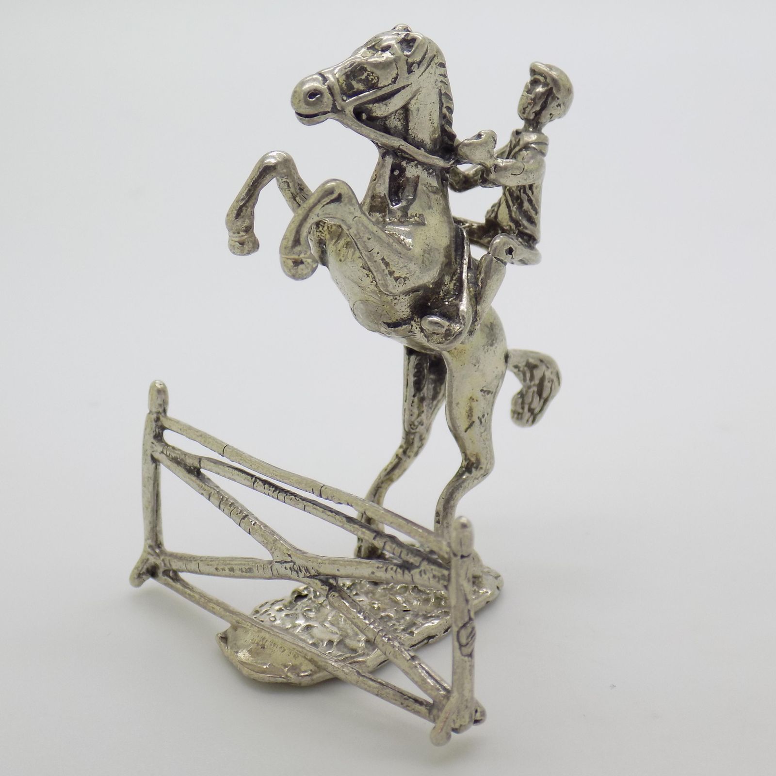 Vintage Italian Handmade Genuine Silver Show Jump Horse Figurine, 1970s photo vinterior