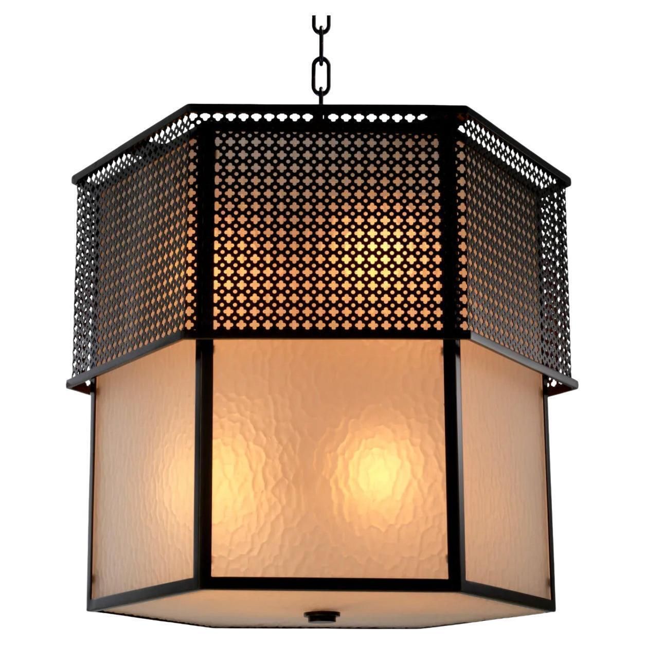 Chandelier In Metal With Bronze Finish And Frosted Glass, Contemporary Design
