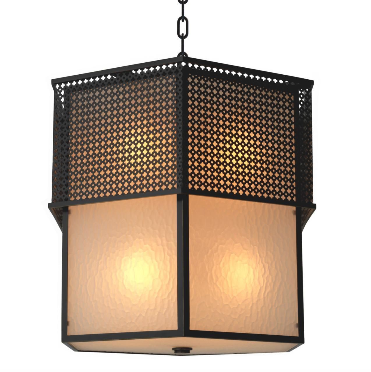 Chandelier In Metal With Bronze Finish And Frosted Glass, Contemporary Design photo Lighting