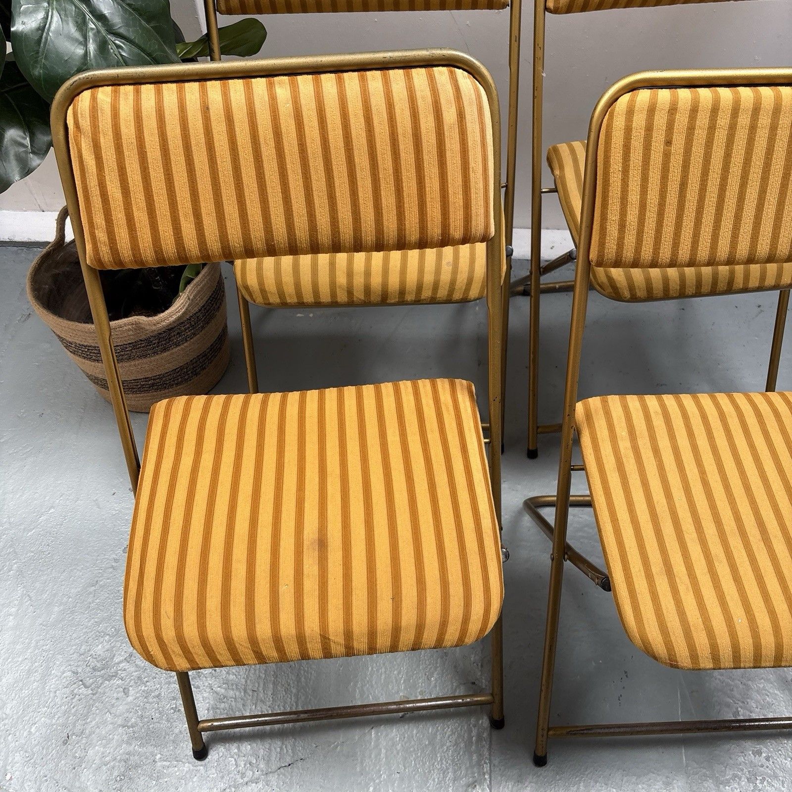 4 Vintage Lafuma Chantazur Folding Picnic Cocktail Chairs Ochre & Mustard 1970s photo vintage