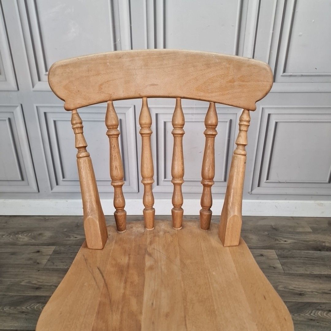 Vintage Wooden Kitchen Chair Spindle Back Farmhouse Country Dining Seat Beech photo Furniture