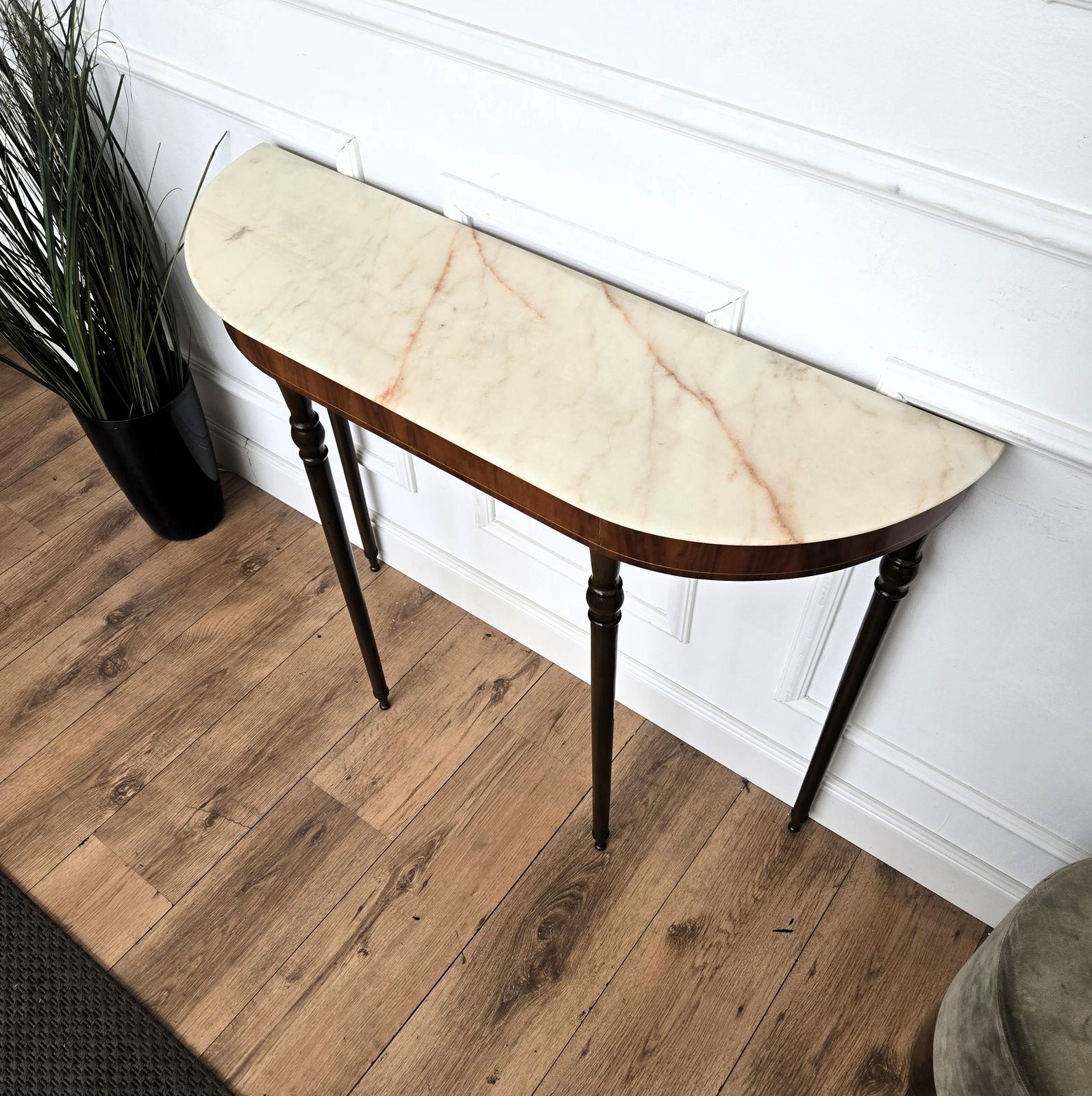 1950s Midcentury Italian Wood Brass Wall Console Table With Marble Top photo buy