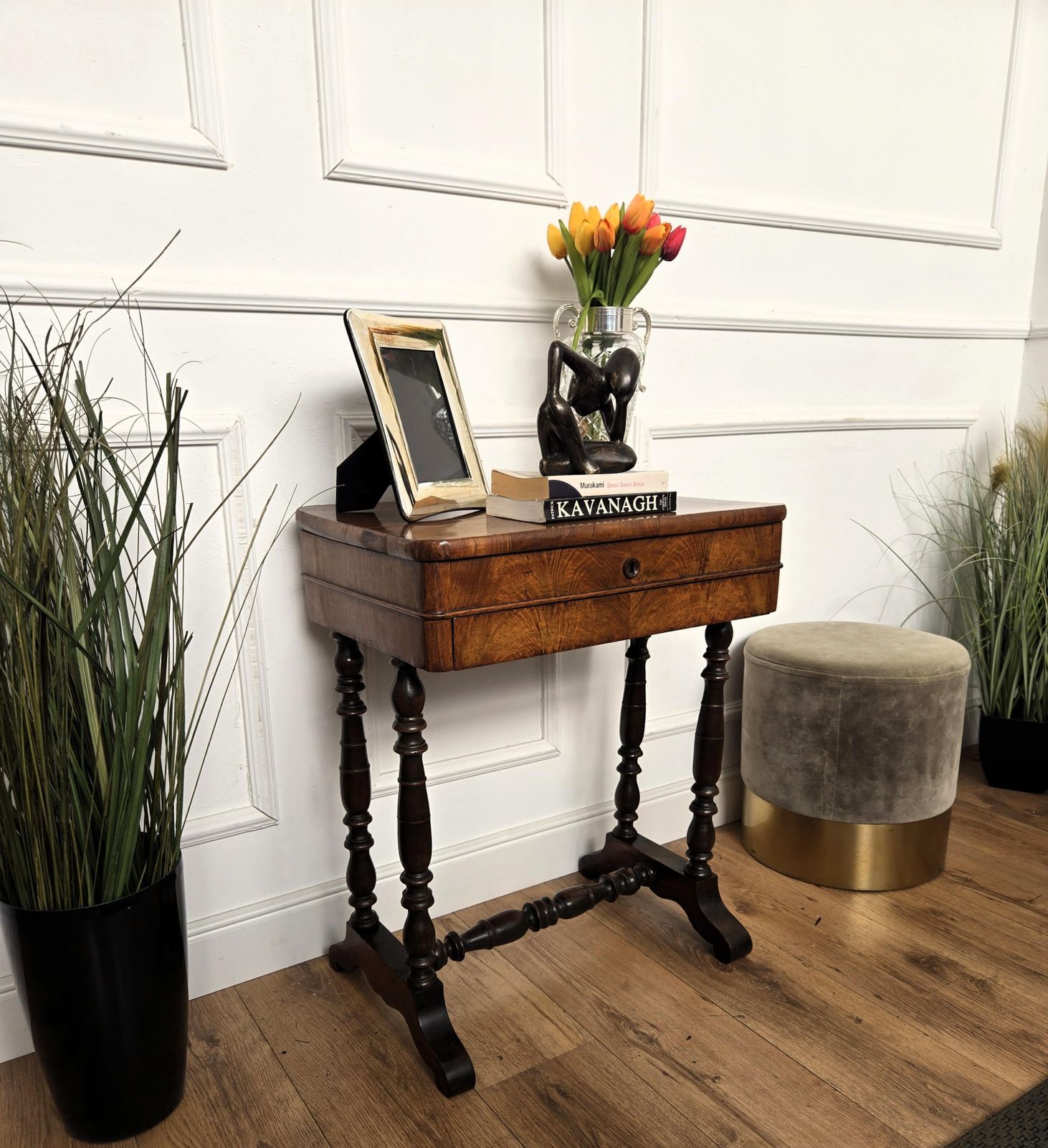 Antique Italian Burl Wood Carved Legs Sewing Side Table photo furniture