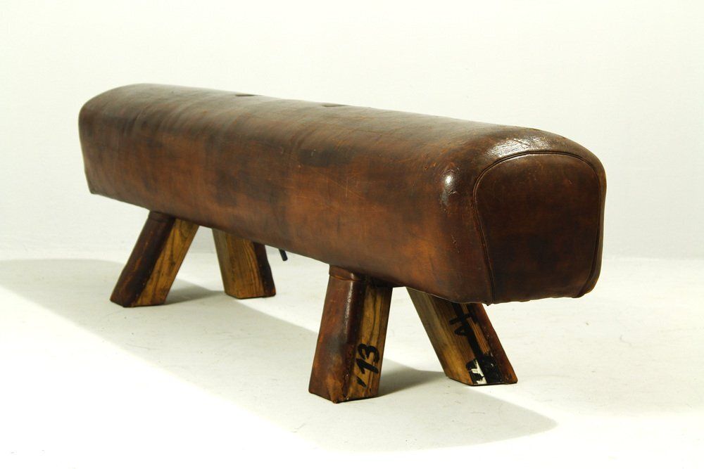 Vintage Leather Gym Pommel Horse Bench, 1940s
