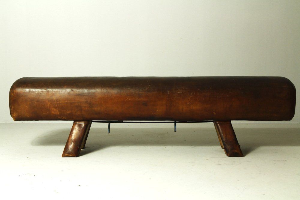 photo furniture Vintage Leather Gym Pommel Horse Bench, 1940s