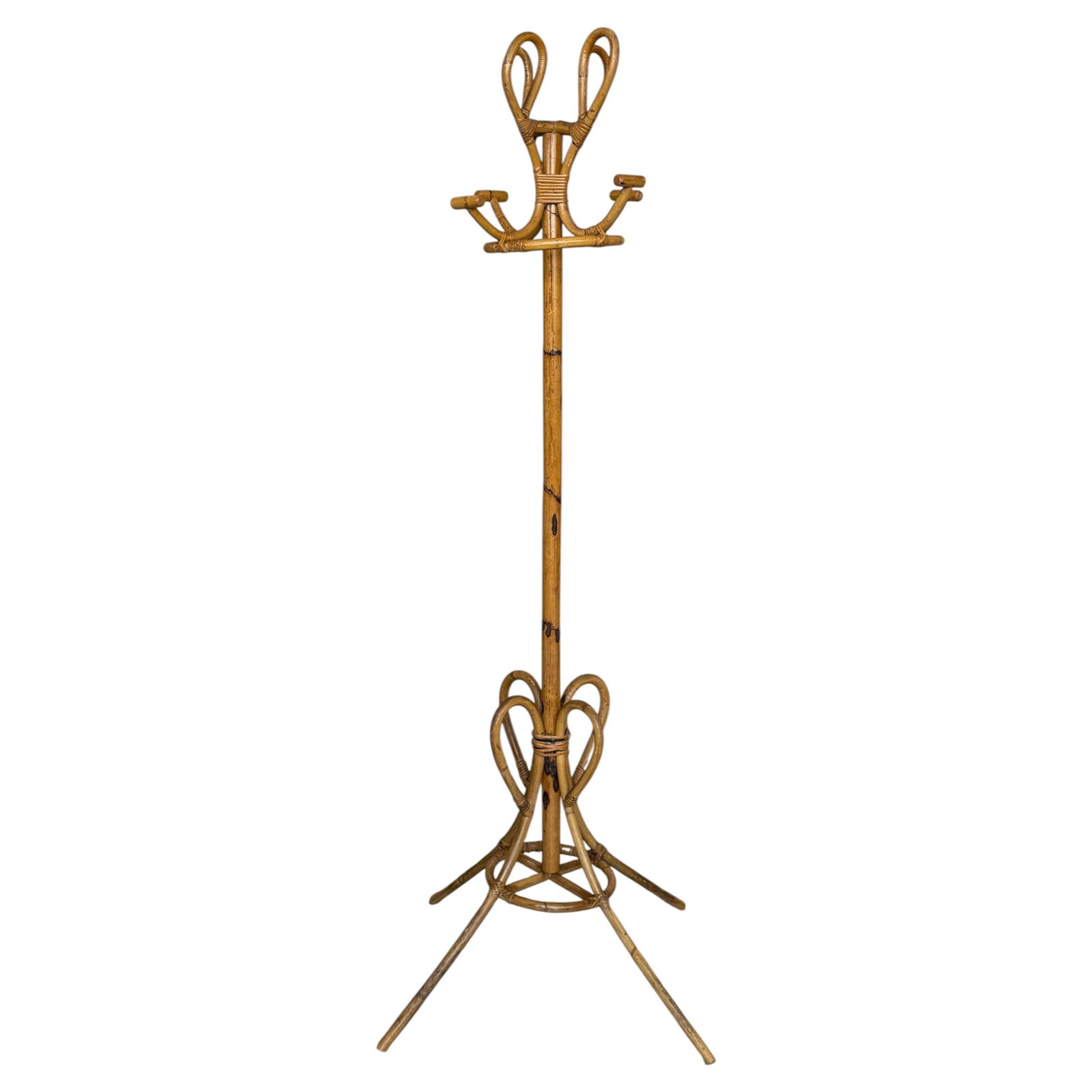 Porte-manteau en bambou et rotin, grande base, Italie, années 1960