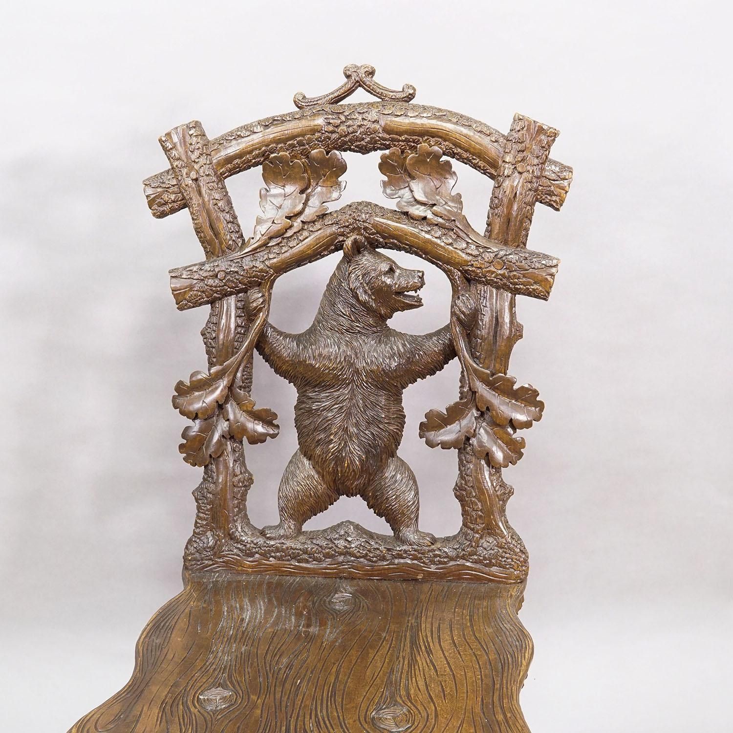 Antique Black Forest Carved Bear Chair, Brienz, Circa 1880s photo vinterior