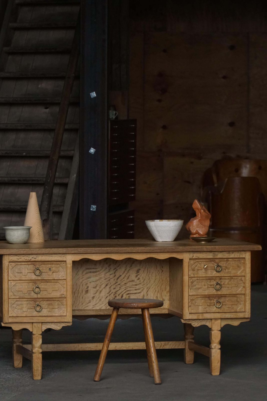 photo for sale Freestanding Desk In Oak, Danish Mid Century Modern, Henning Kjærnulf, 1950s