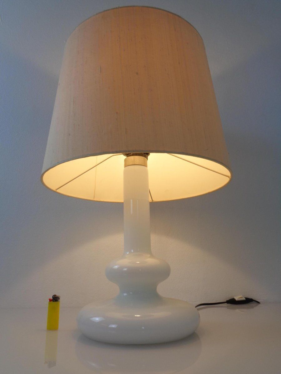 Plaza Opal Glass Table Lamp From Hsin Lung Lin For Holmegaard Glasværk, Sweden, 1970s photo for sale