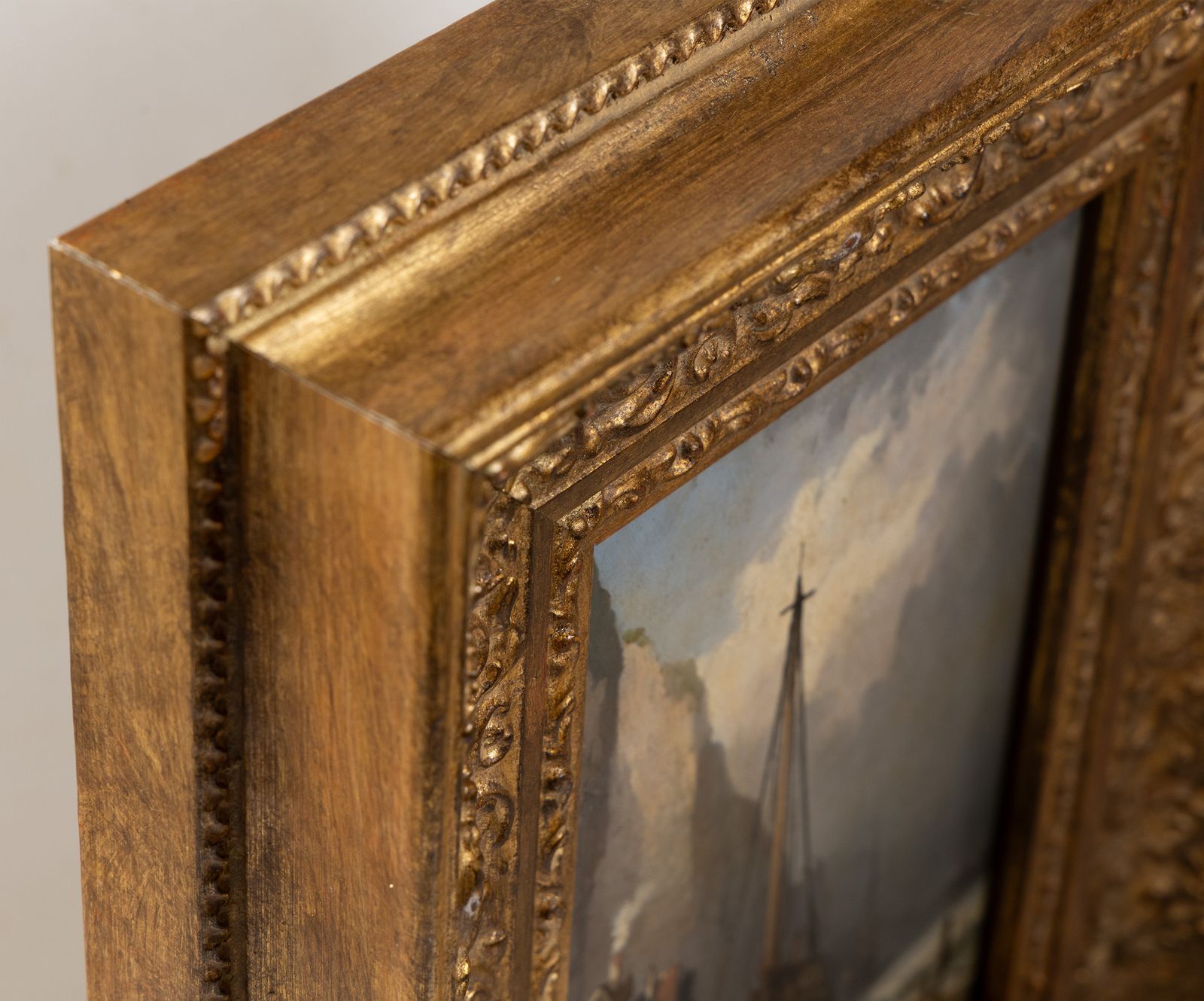 photo furniture French Marine Oil Painting, Boats On The Shore Coastal Landscape, 19th Century