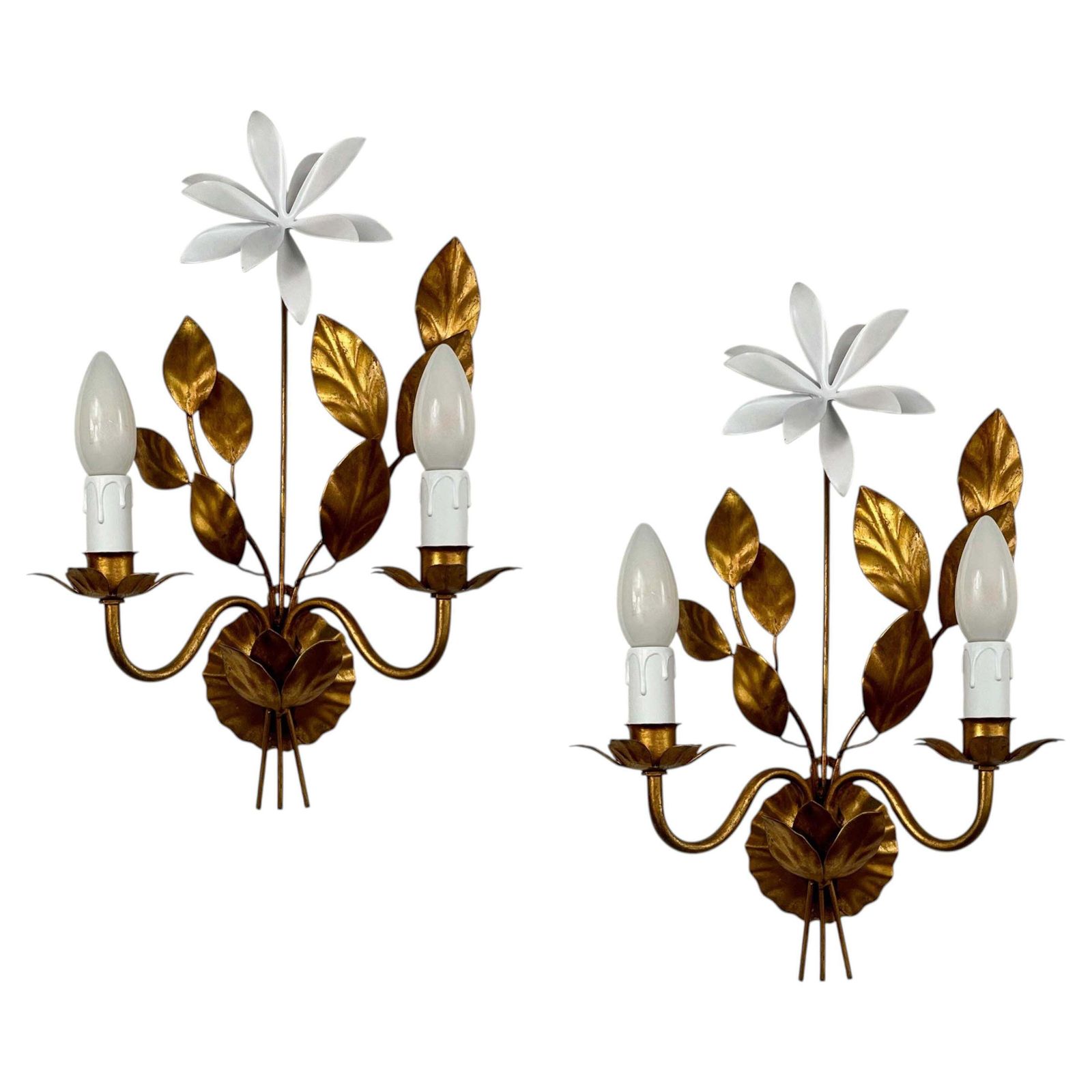 Gilt Floral Wall Lights By Maison Bagues, France 1950s