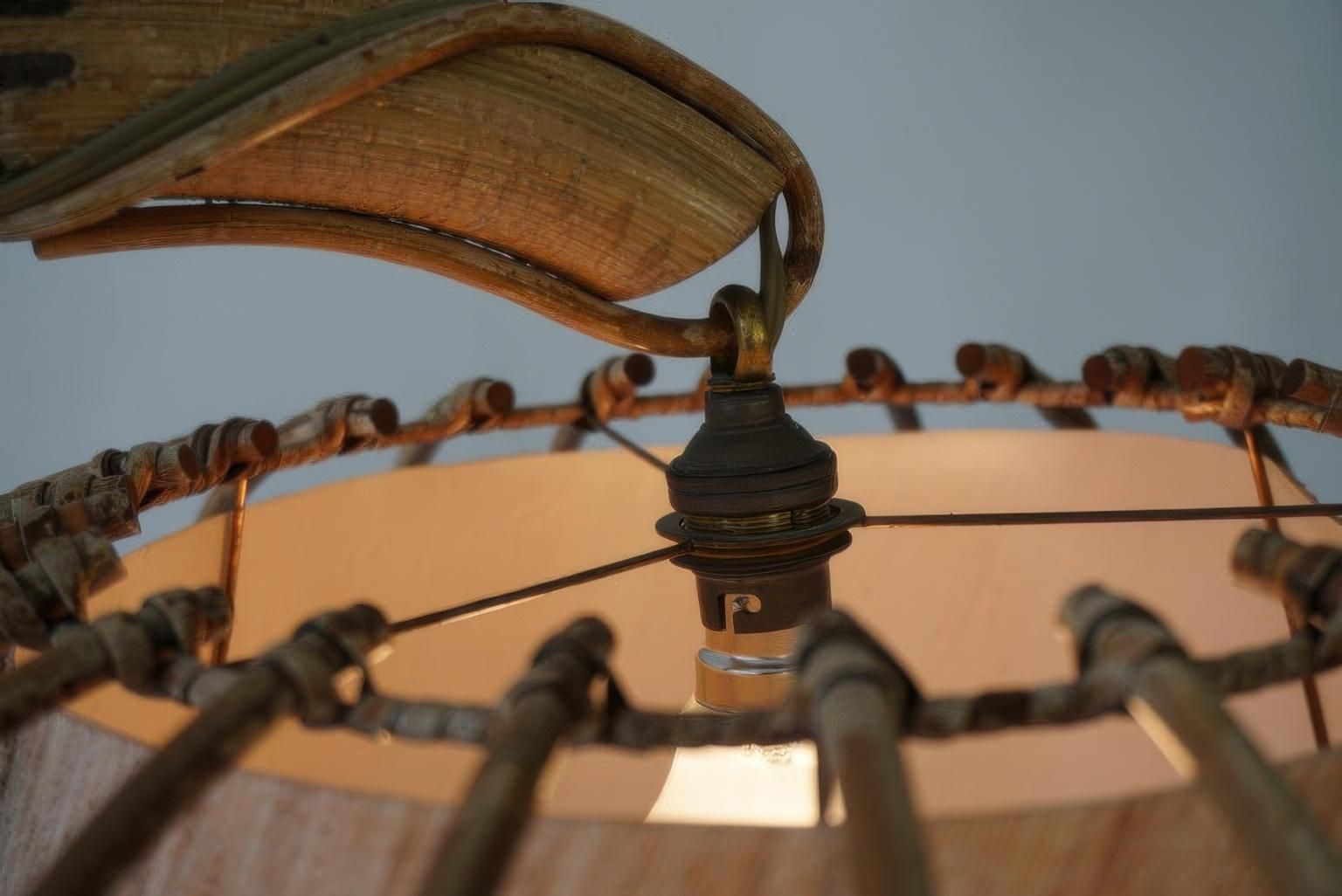 French Bamboo & Rattan Floor Lamp, Attributed To Louis Sognot, 1960s photo 3069.0