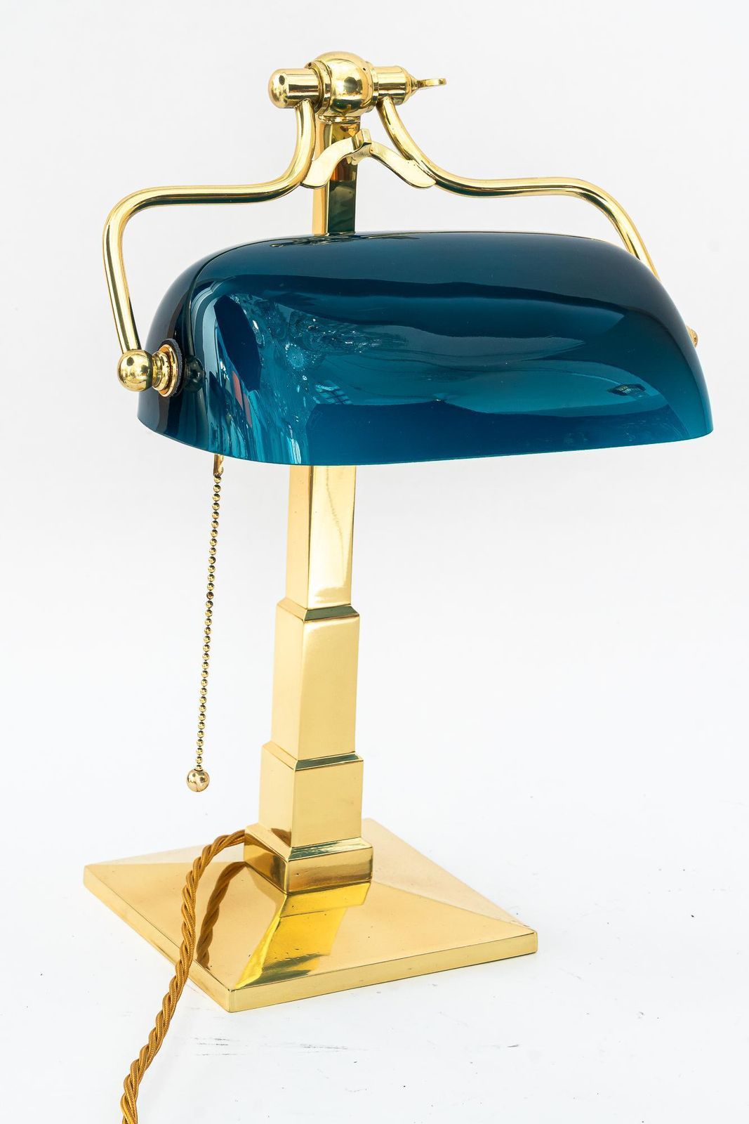 Art Deco Banker Lamp With Original Glass Shade Vienna Around 1920s photo vintage