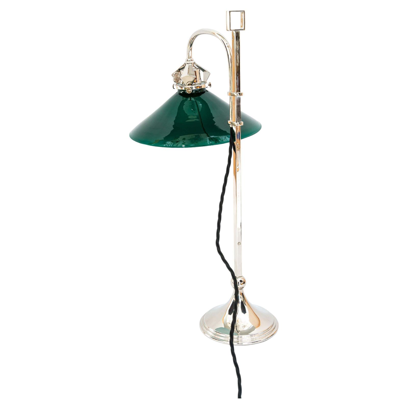 Art Deco Nickel Plated Table Lamp With Original Green Opaline Glass Shade 1920s