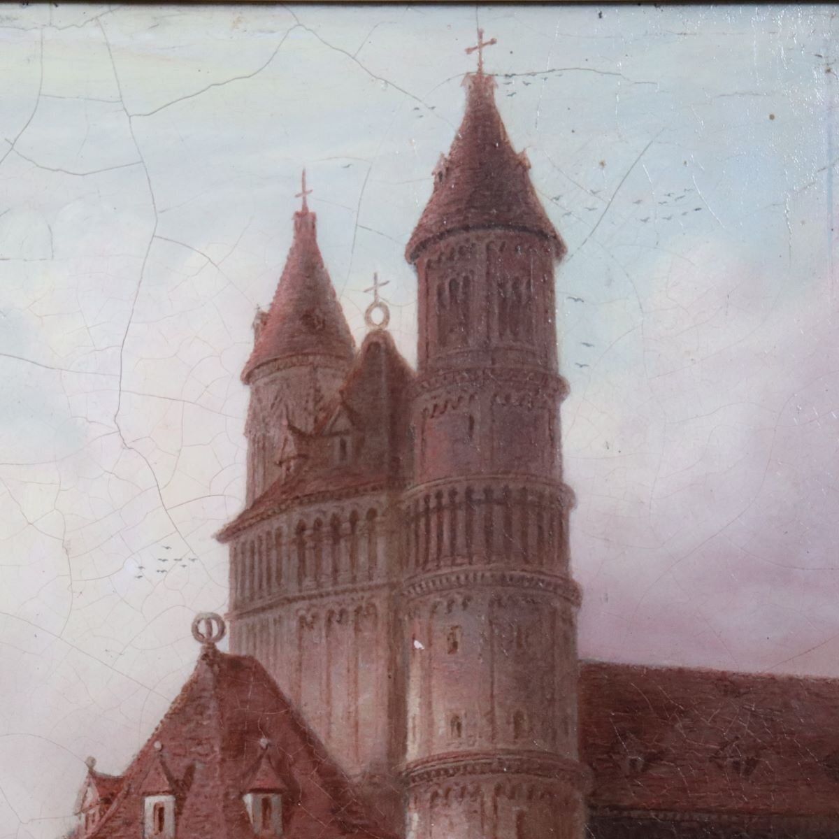 Worms Cathedral, Oil Painting On Board, 19th Century, Framed photo 1455.0