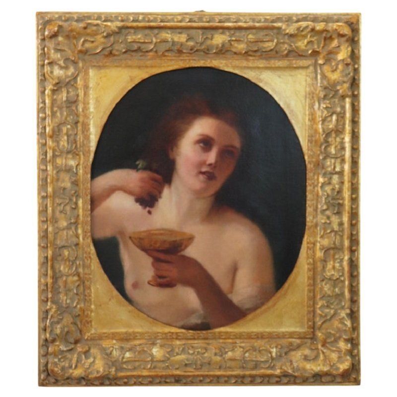 Mythological Figure Of Maenad, Oil Painting On Canvas, 19th Century, Framed