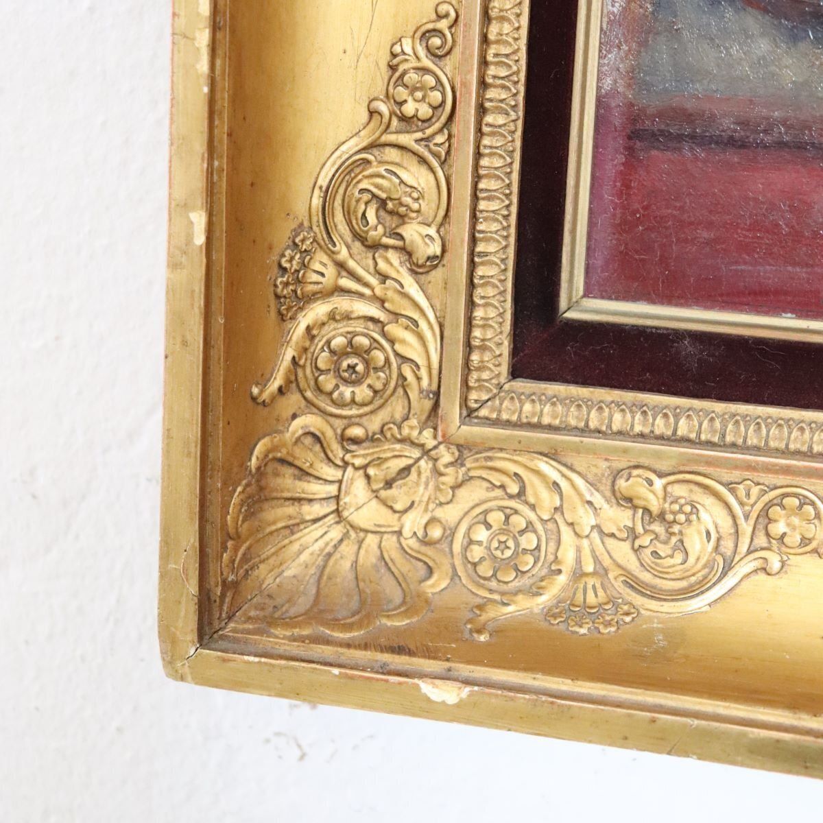 A. Villa, Girl Lying Down, Oil Painting On Board, Late 19th Century, Framed photo vinterior