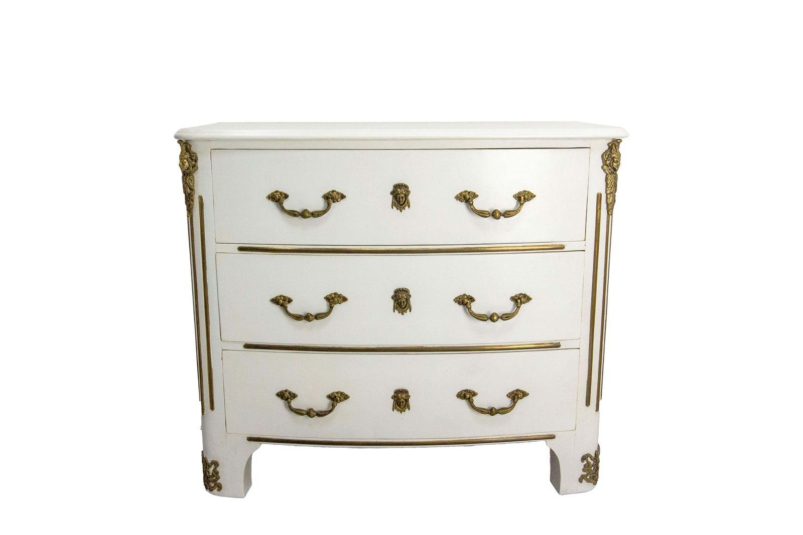 French White Commode Louis XVI Style Chest Of Drawers  Elm & Bronze, 20th Mid C photo for sale