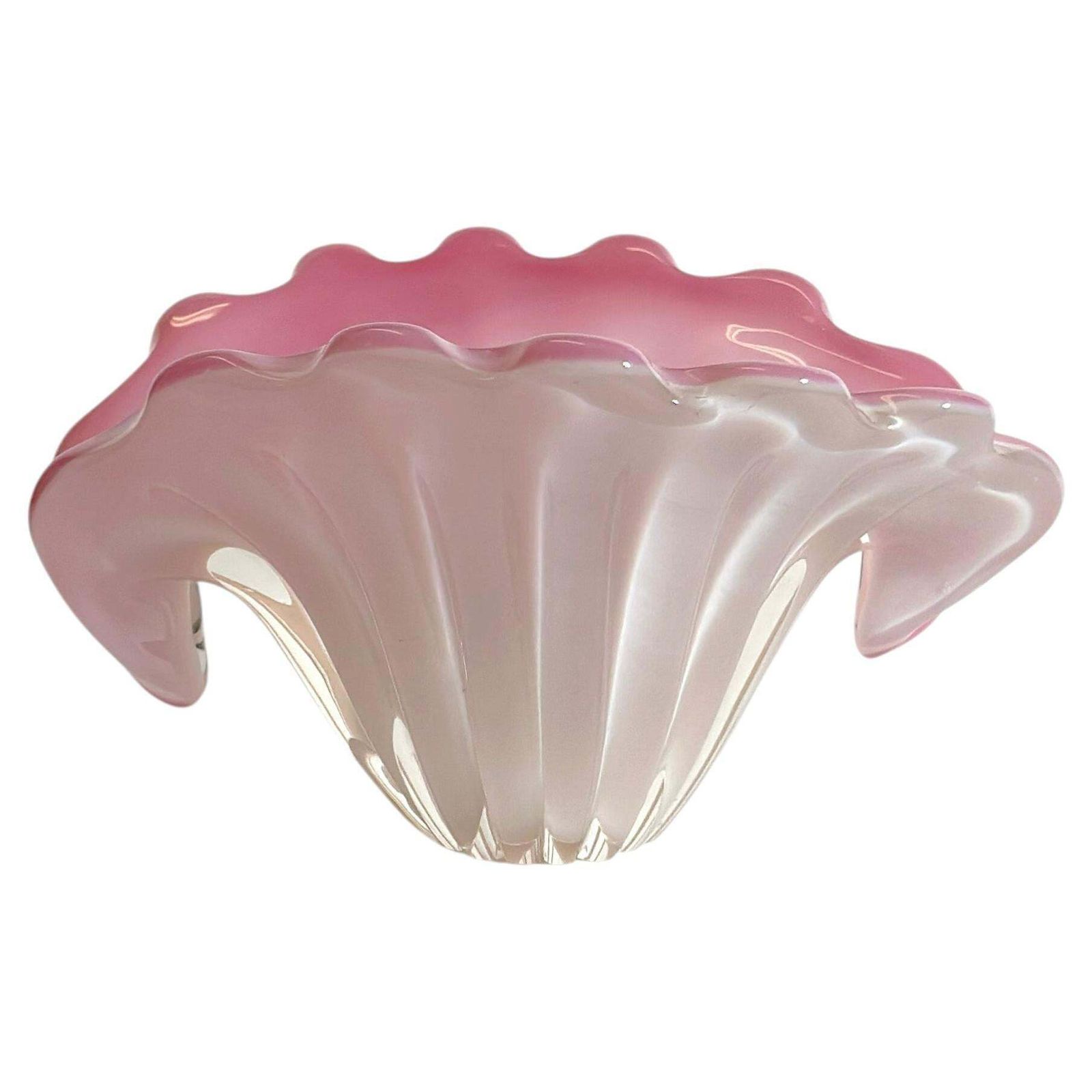 Archimede Seguso Murano Glass Bowl, Pink Alabastro Clam Shell, 1960s