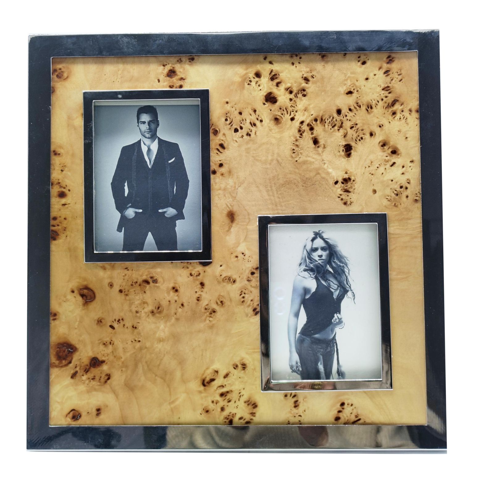 Felice Antonio Botta Attrib. Multi Photo Frame In Chrome Metal And Briar, 70s photo furniture