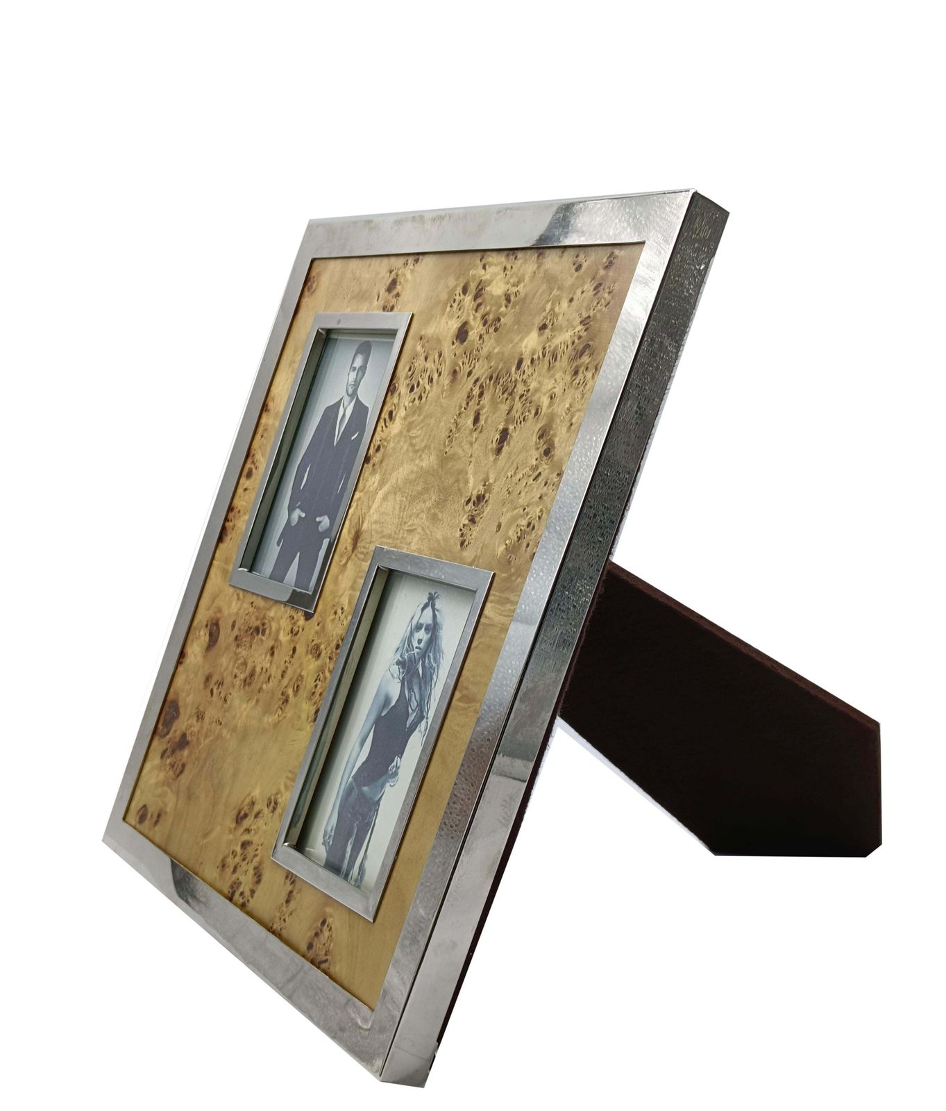 Felice Antonio Botta Attrib. Multi Photo Frame In Chrome Metal And Briar, 70s photo for sale