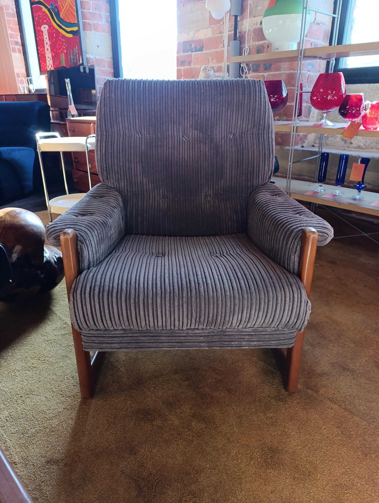 Cintique Solid Teak Armchair | New Corduroy Upholstery | Mid Century British Design photo furniture