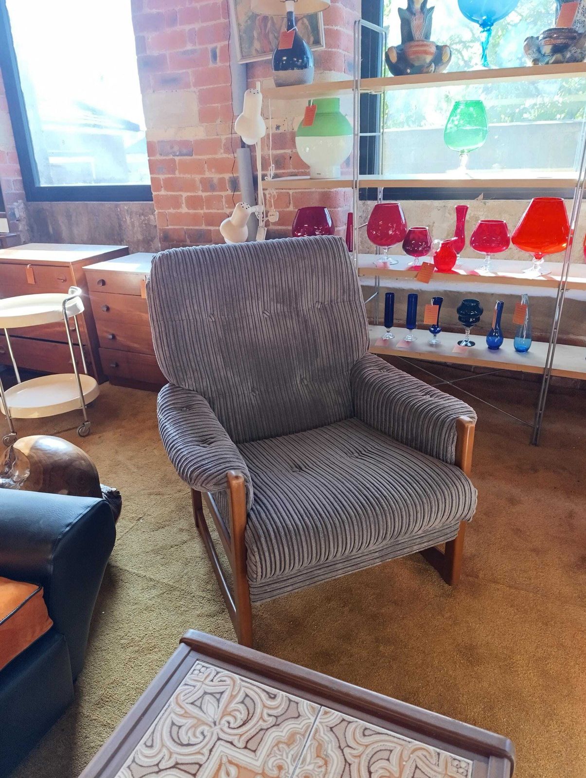 Cintique Solid Teak Armchair | New Corduroy Upholstery | Mid Century British Design photo vinterior