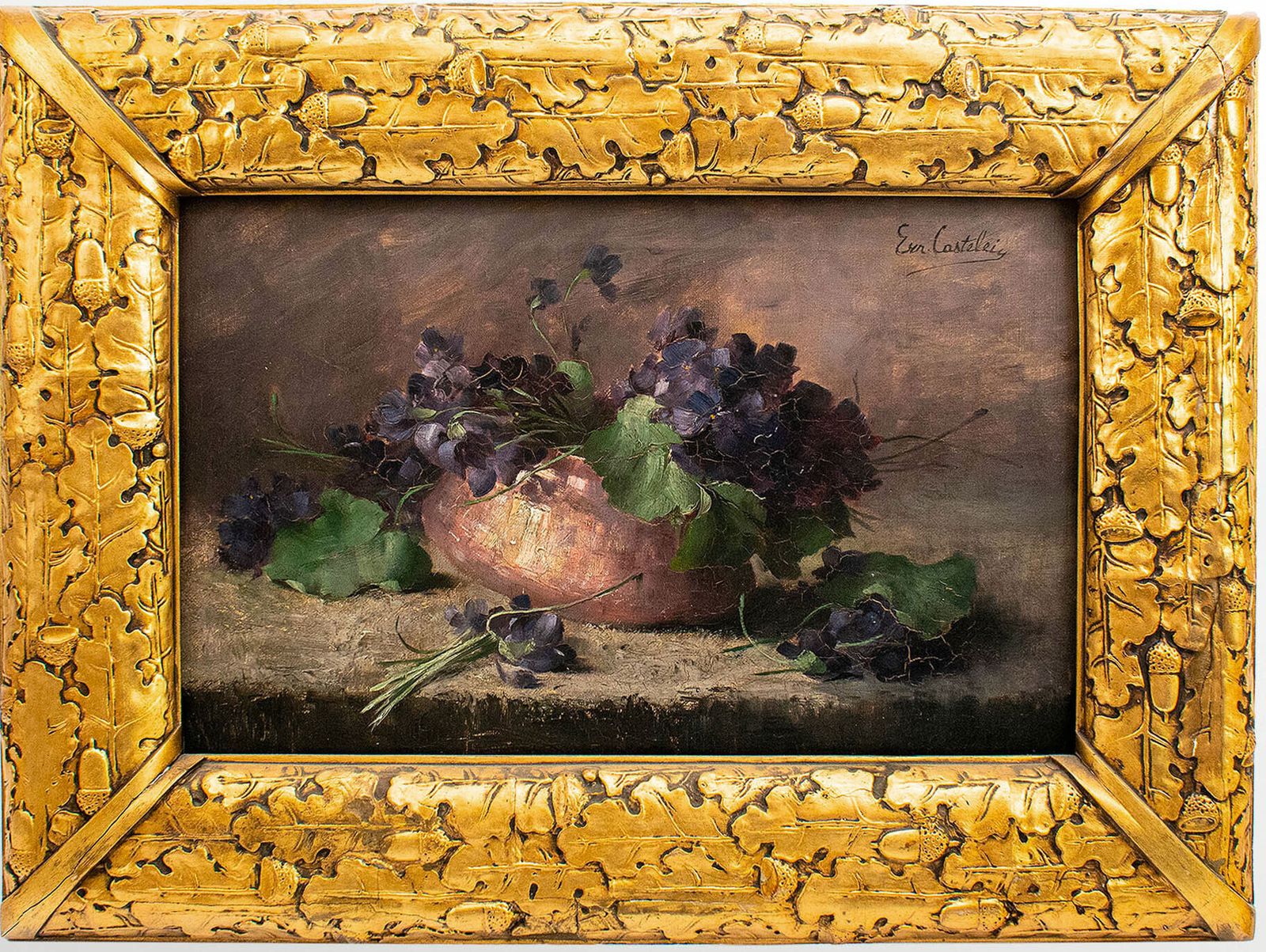 Ernest Castelein (1881 1945) – Still Life With A Copper Vase And Violets.