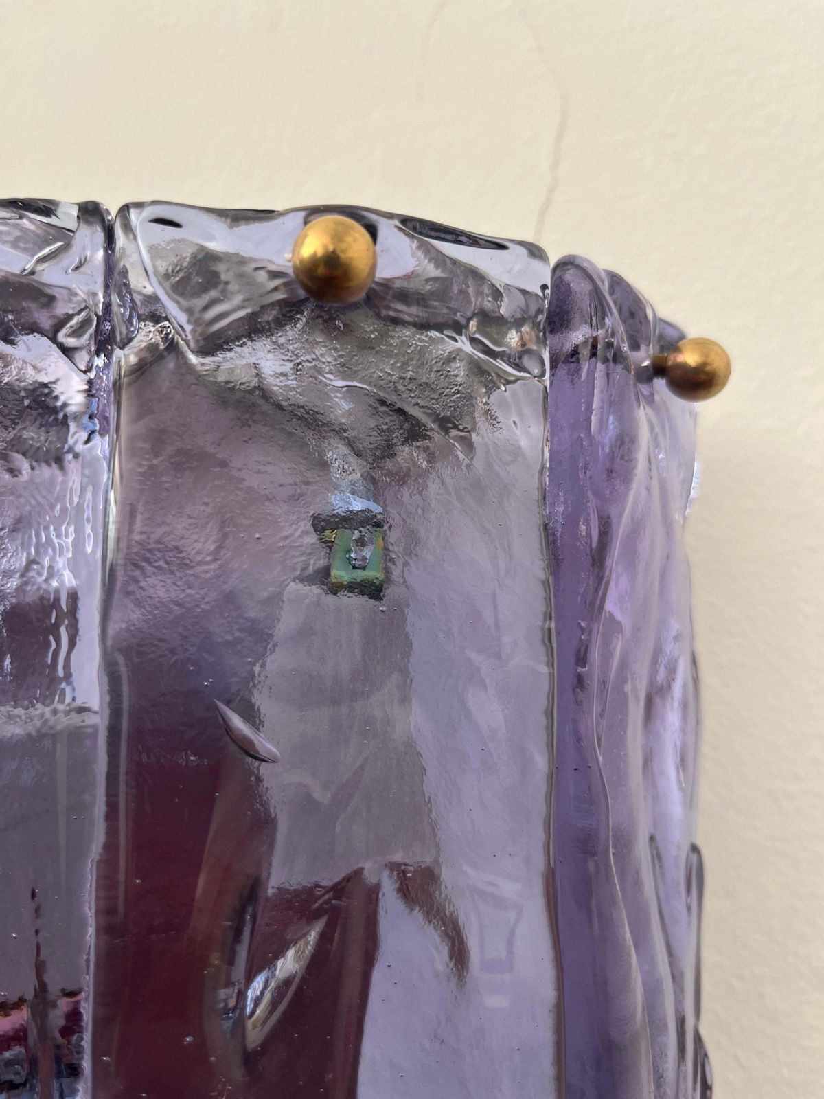 photo for sale Italian Mid Century Lilac Murano Set Three Of Of Wall Sconces By Mazzega, 1970s