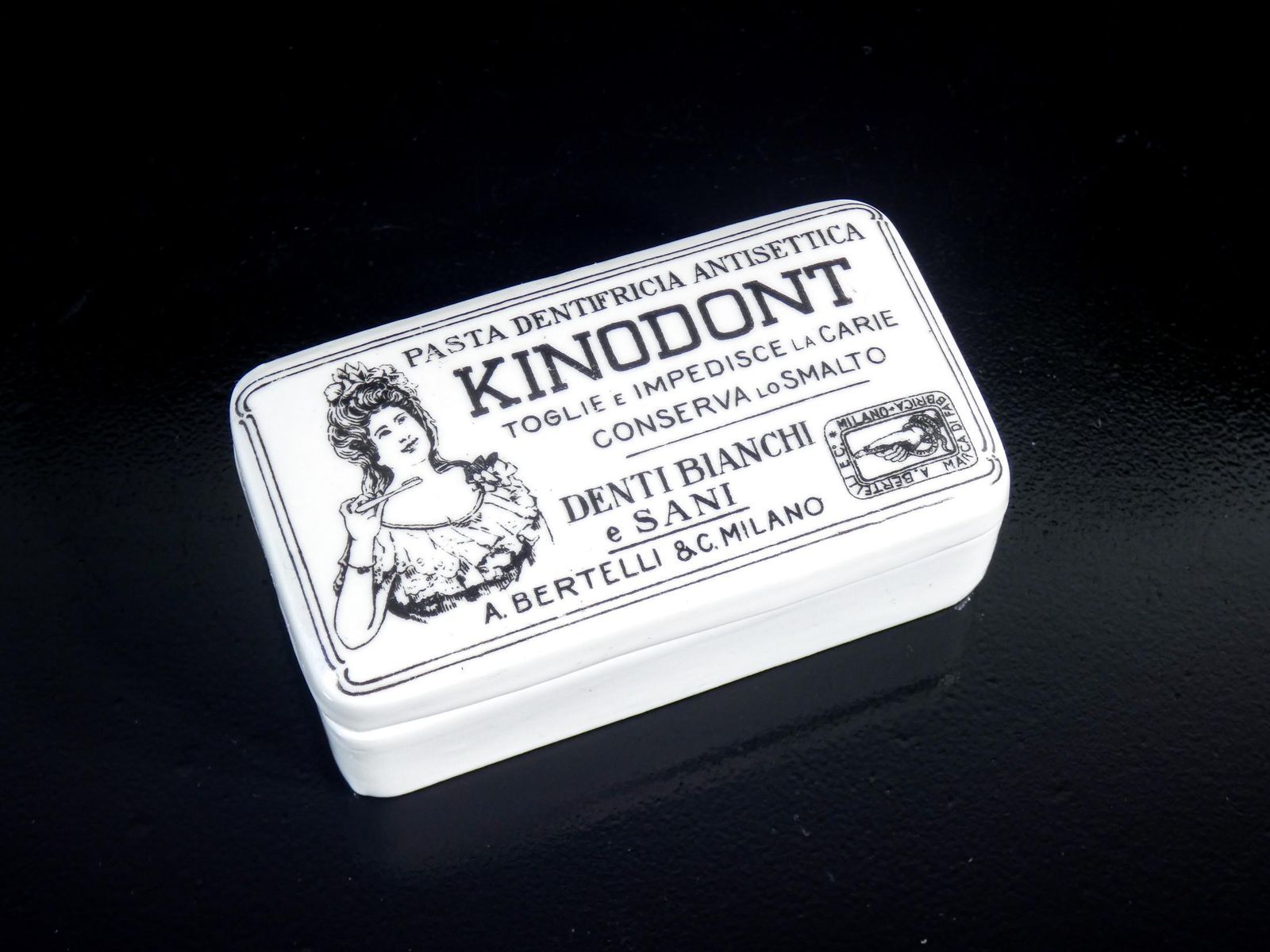 Ginori Porcelain Box With Kinodont Advertisement, Milan, Early 20th Century photo furniture