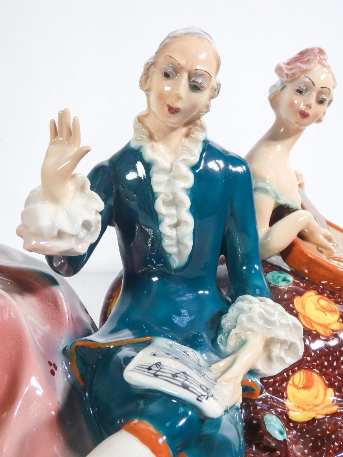 Ceramic Sculpture "Concert With Musicians And Dog," Mica. Italy, 50s photo buy