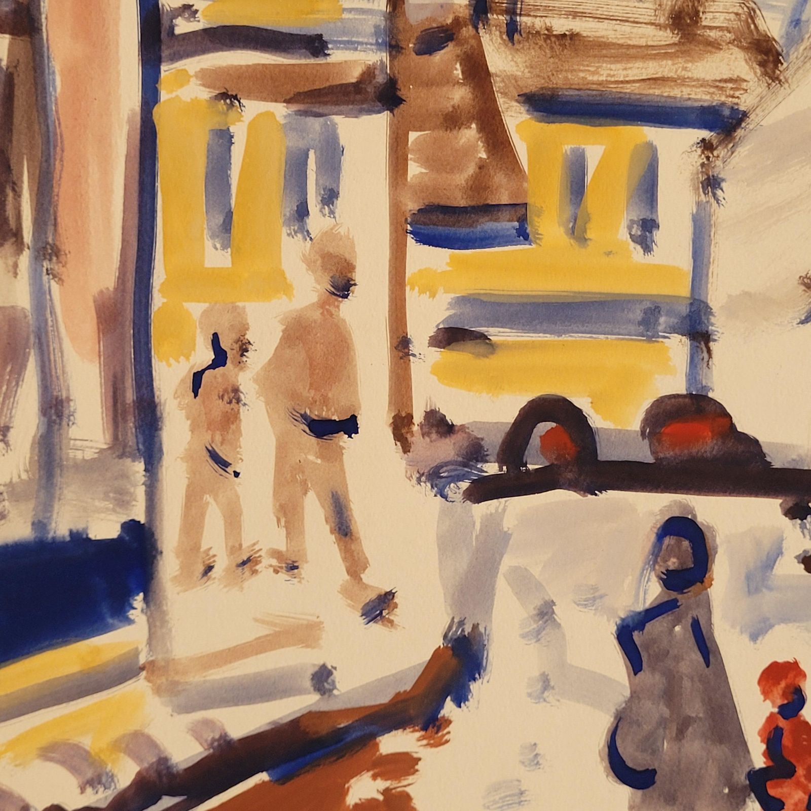 Abstract Expressionist French Urban Scene. Gouache On Paper. 50cm X 65cm From 1976 By André Pierard photo vintage