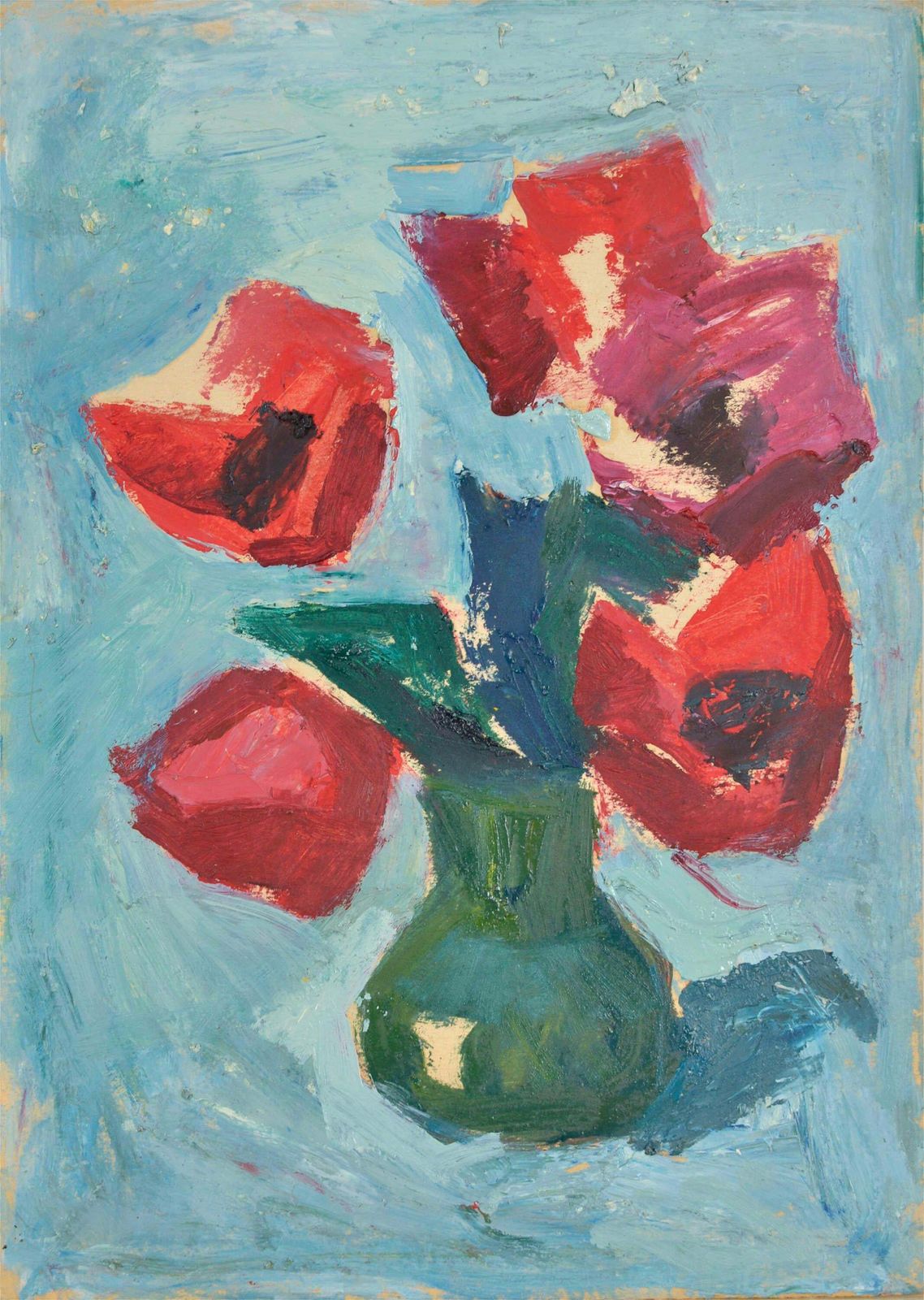 Aleksandr Rodin (1922 2001)poppies. Oil On Cardboard. 35x25 Cm. Unsigned