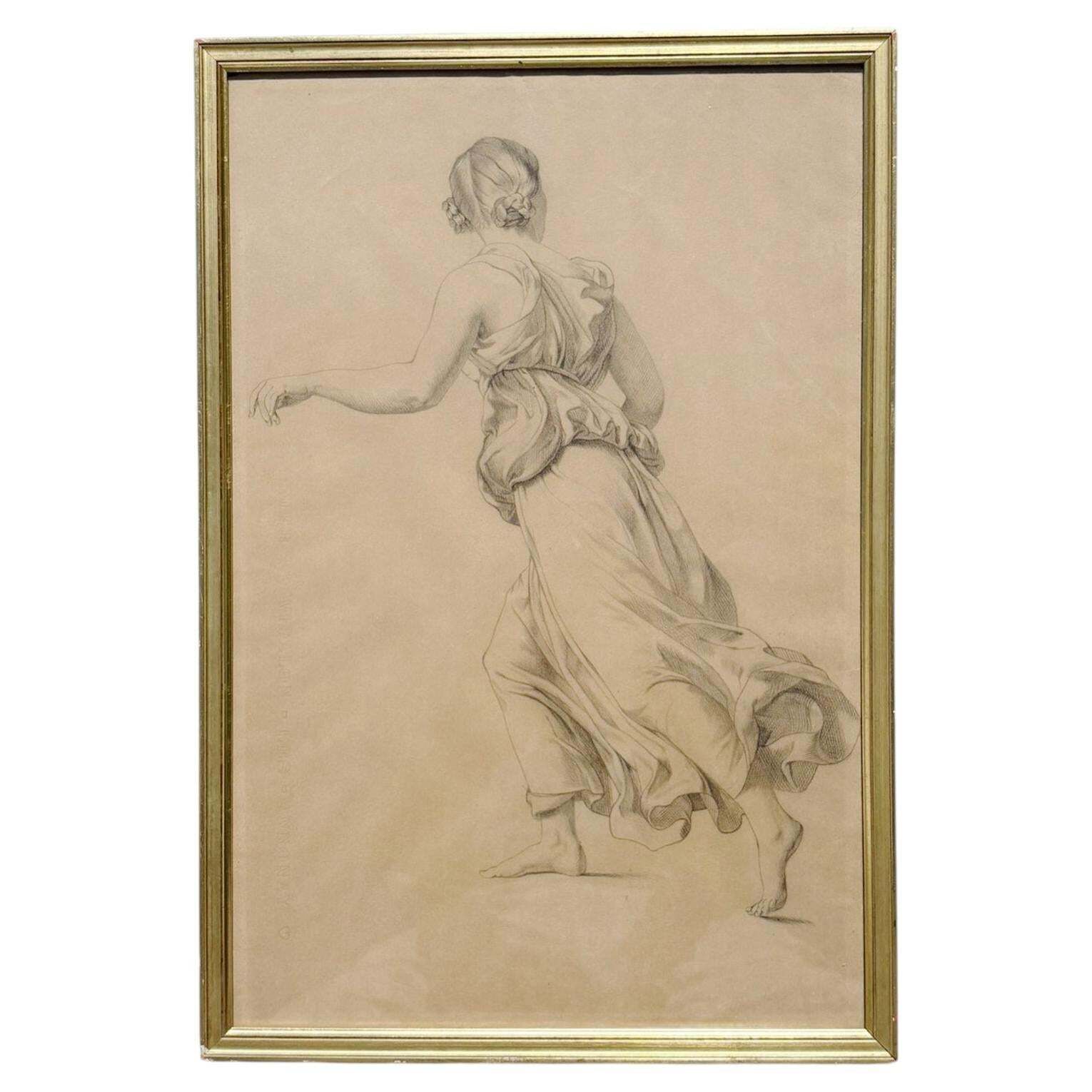 Framed Drawing Of A Woman, Signed, France, 19th