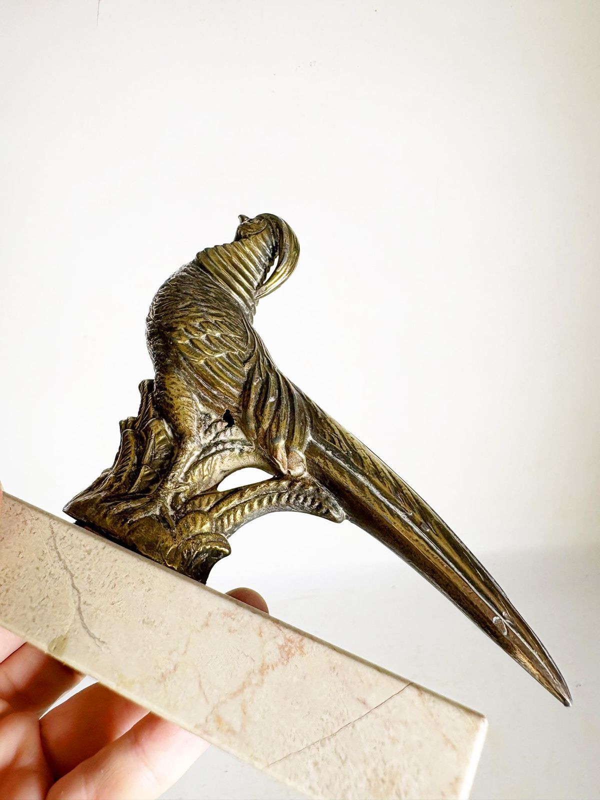 Home Decor Pair Of Rooster Bookends, Marble, Brass, France, 1950 photo