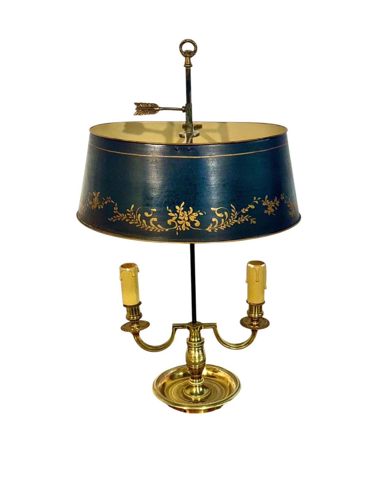 photo buy 19th Century French Gilt Bronze Bouillotte Lamp With Tole Shade