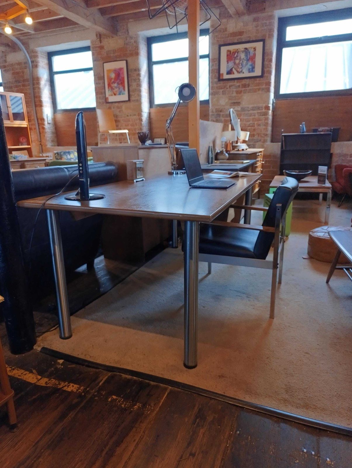 Modernist Italian Desk, 1990s | Teak & Polished Chrome photo furniture