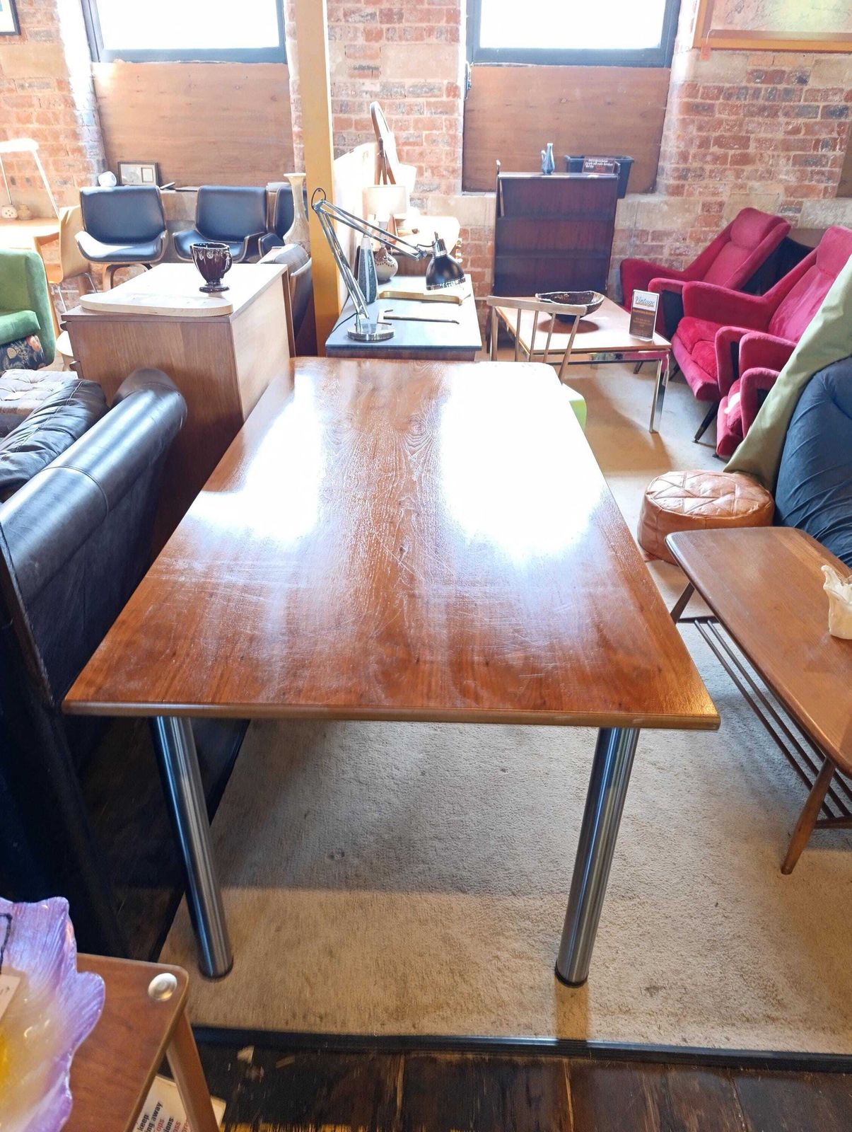 Modernist Italian Desk, 1990s | Teak & Polished Chrome photo vinterior