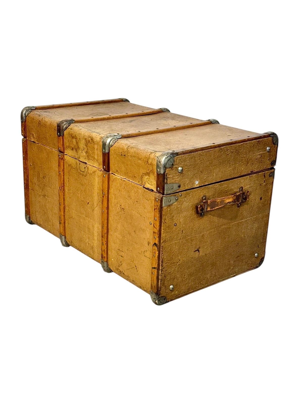 19th Century Wood And Leather Travel Trunk With Velvet Interior photo buy